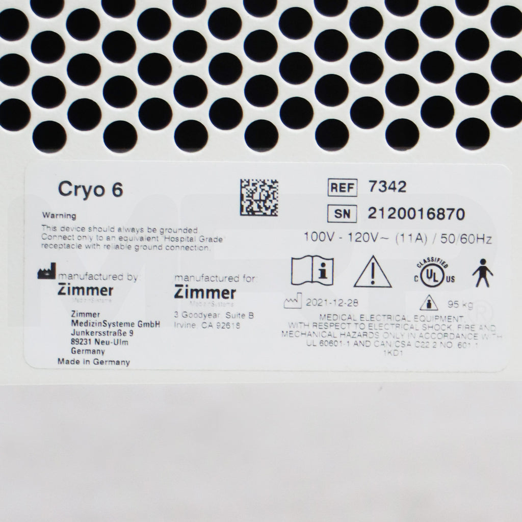2021 Zimmer Cryo 6 Patient Air Chiller Cooling Therapy System