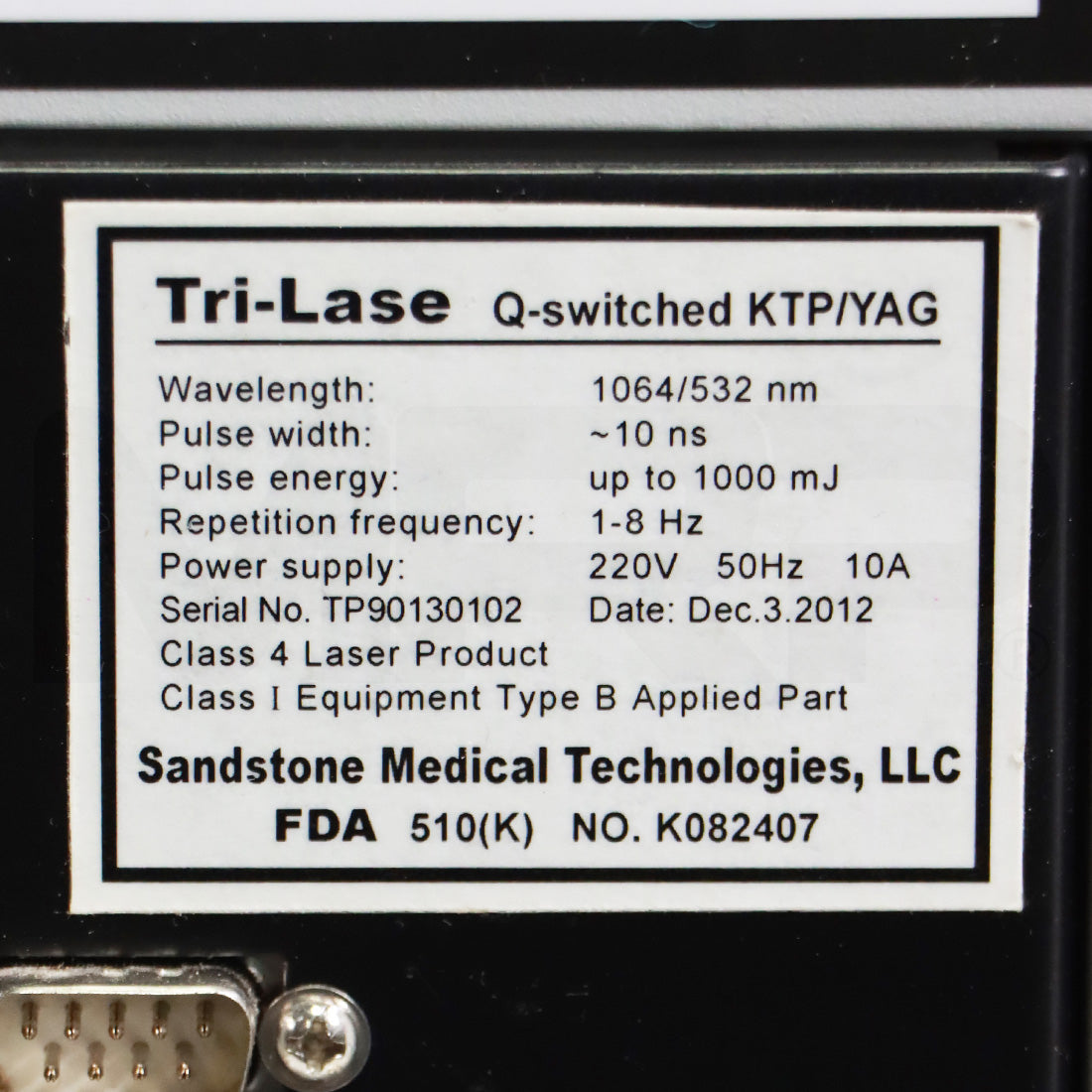 2012 Ellman Sandstone Tri-Lase Q-Switched KTP/YAG System