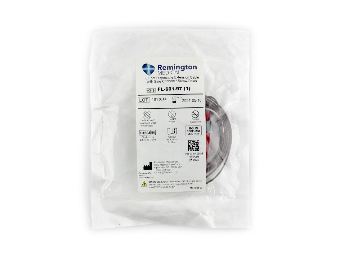 Remington Medical FL-601-97 / 6 Foot Disposable Extension Cable with Safe
