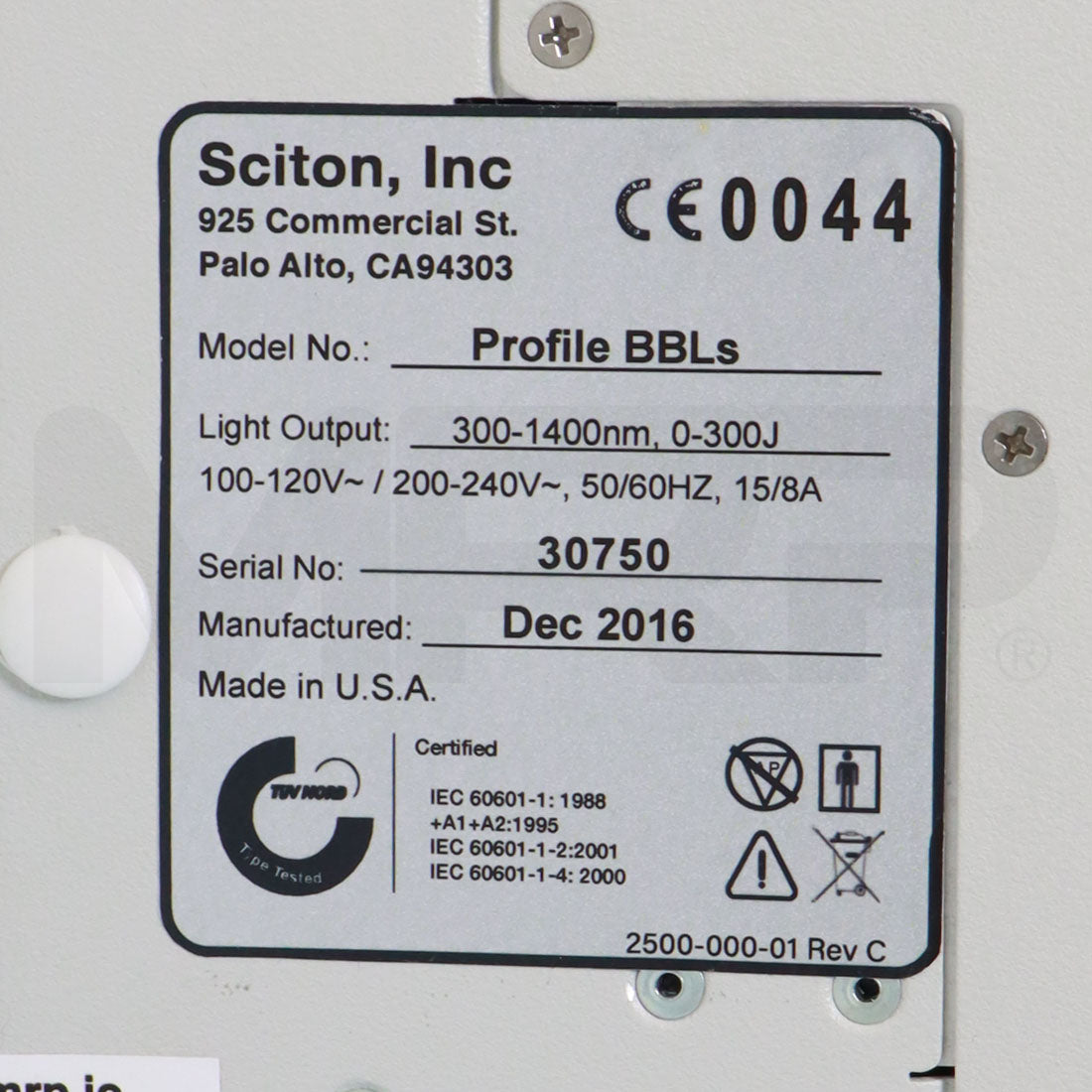 2016 Sciton Profile BBLs System Serial