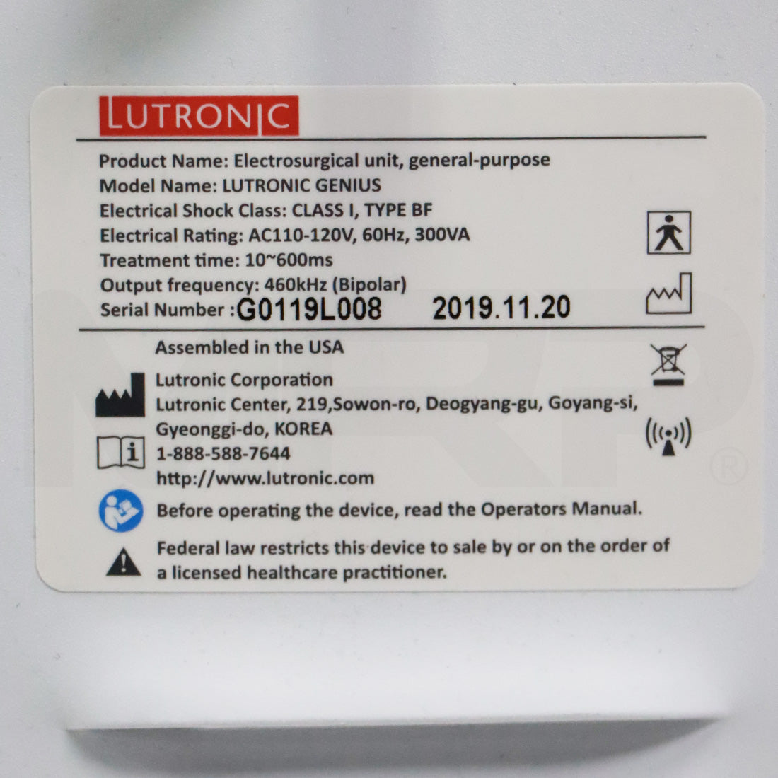 2019 Lutronic Genius RF Microneedling System