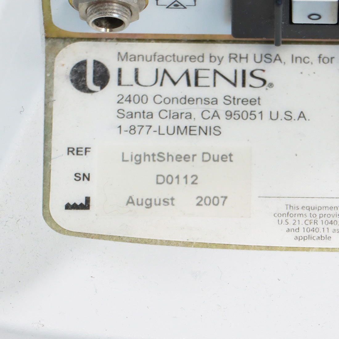 2007 Lumenis LightSheer Duet Laser System 810nm Diode HS ET Hair Removal HR