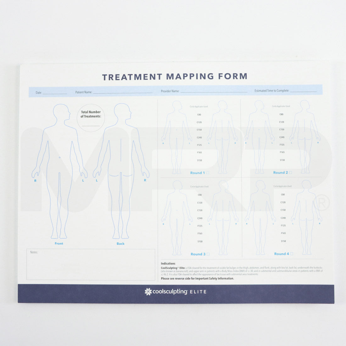 Zeltiq Coolsculpting Elite Treatment Mapping Forms, 17-Pages