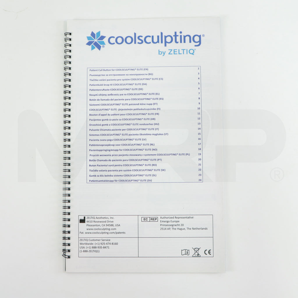 Zeltiq CoolSculpting Elite Patient Call Button Multilingual Instructional Booklet