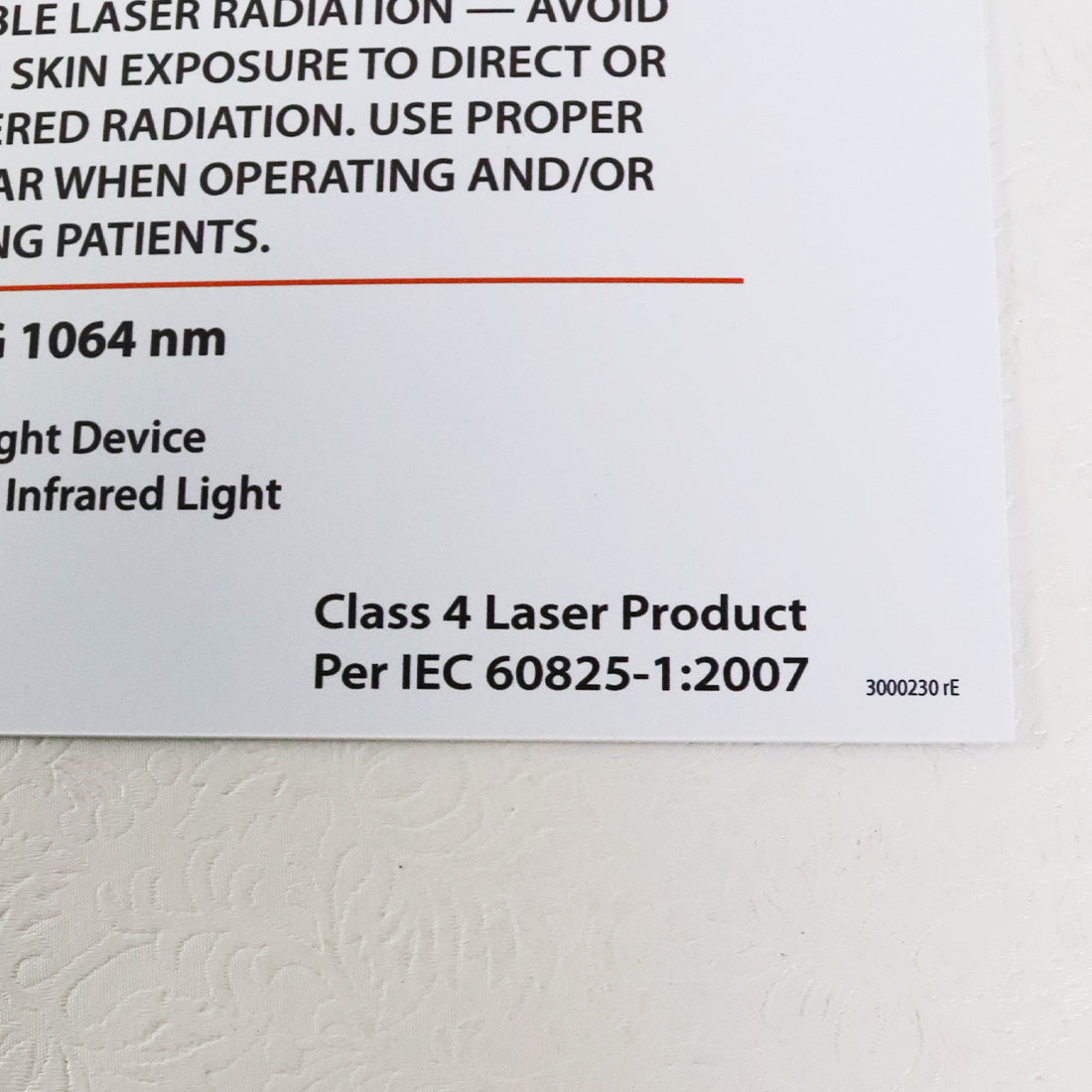 Cutera Xeo Nd:YAG 1064nm & IPL Laser Room Safety Danger Warning Sign