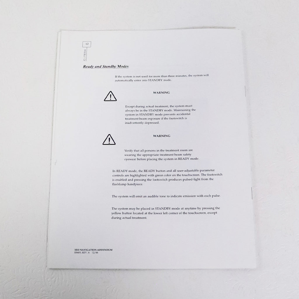Cutera Xeo Navigation Addendum Manual D0493 REV. A