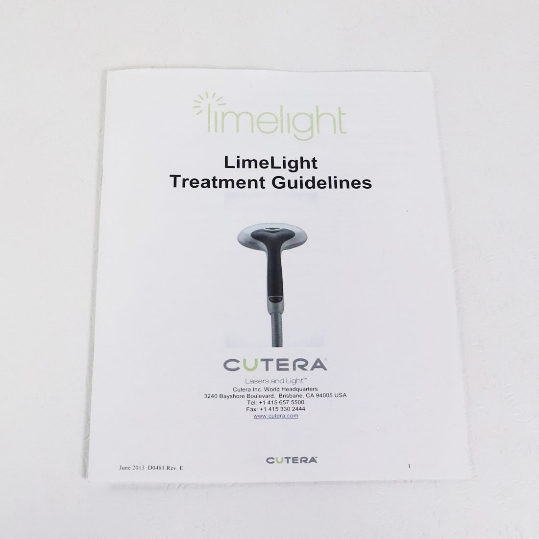 Cutera LimeLight Treatment Guidelines Manual D0481 Rev E June 2013