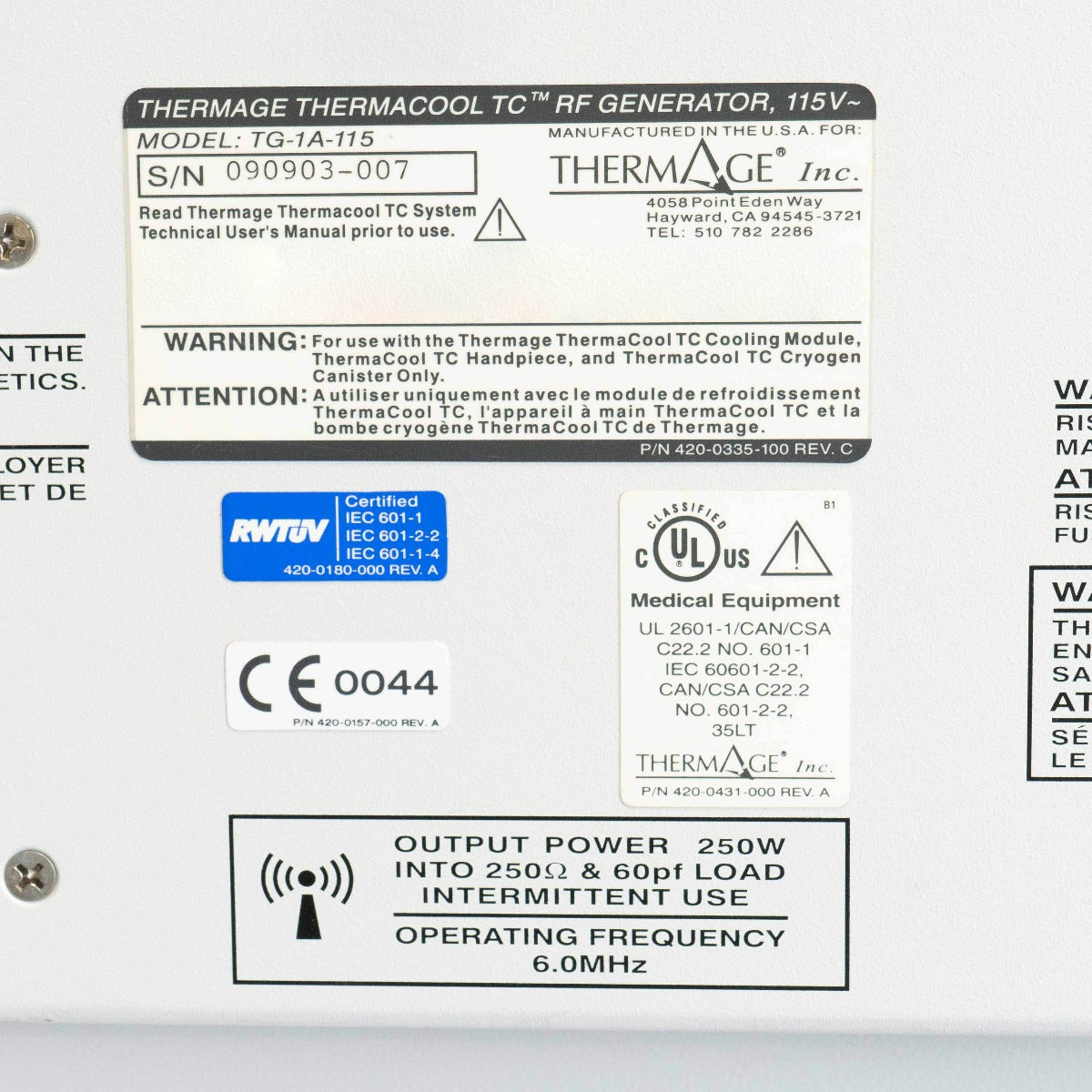 ThermaCool TC 250W RF Skin Tightening Wrinkle Reduction w/ Cryo Chiller - AS-IS