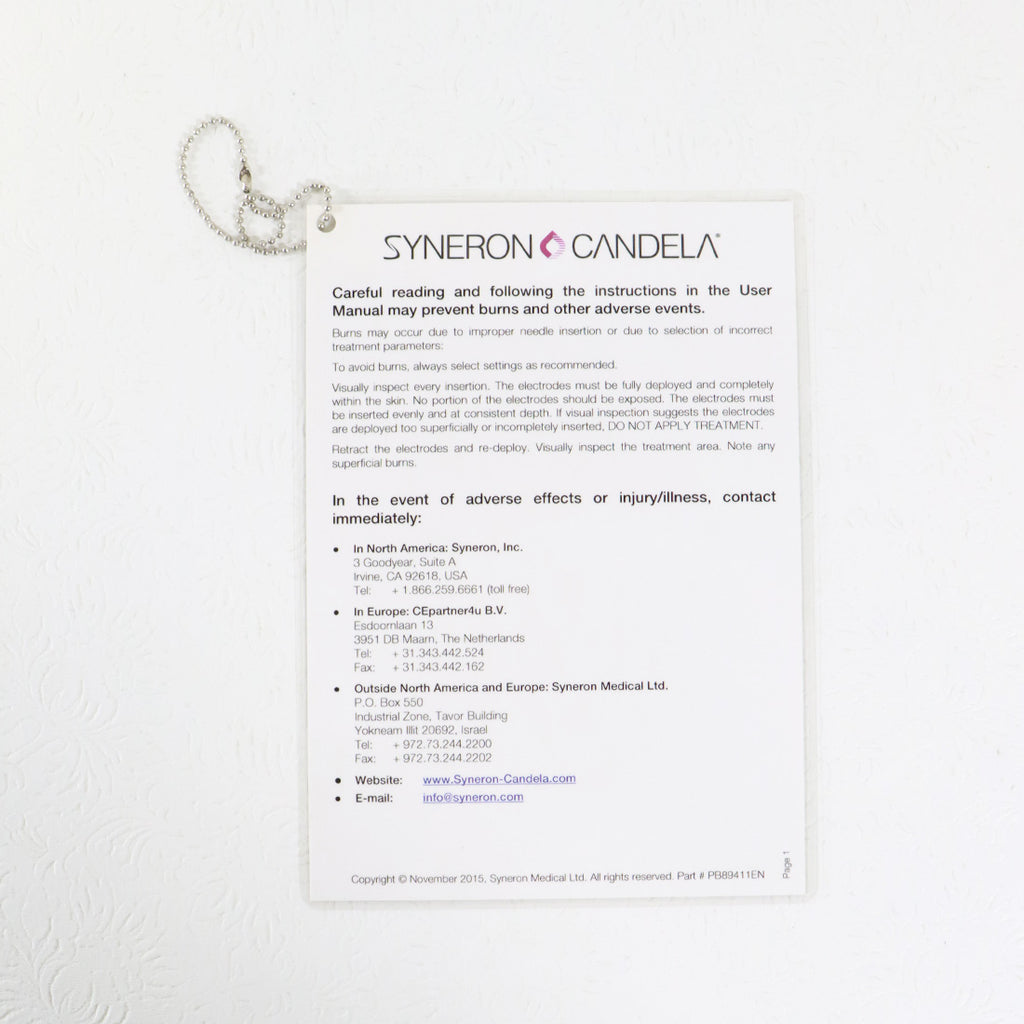 Syneron Candela Laser Operator User Instructions Prevent Burns Warning Guide