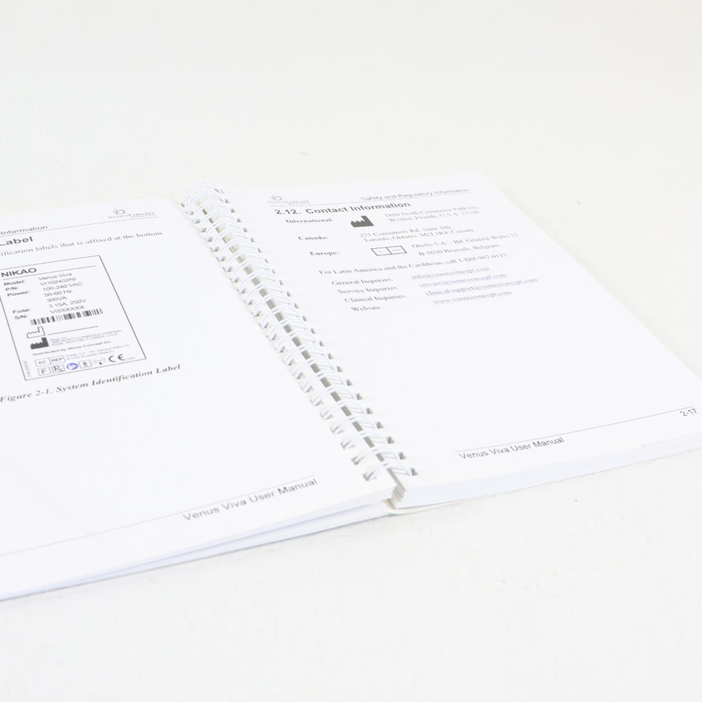 2016 VenusConcept Venus Viva Laser User Manual Operator Guide DCVIROW7NIA