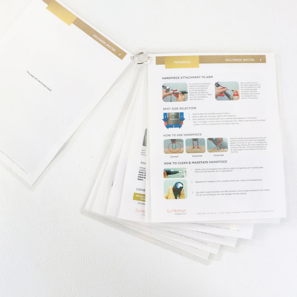 Lutronic Hollywood Spectra Quick Start Guide Laminated Reference Material 2021