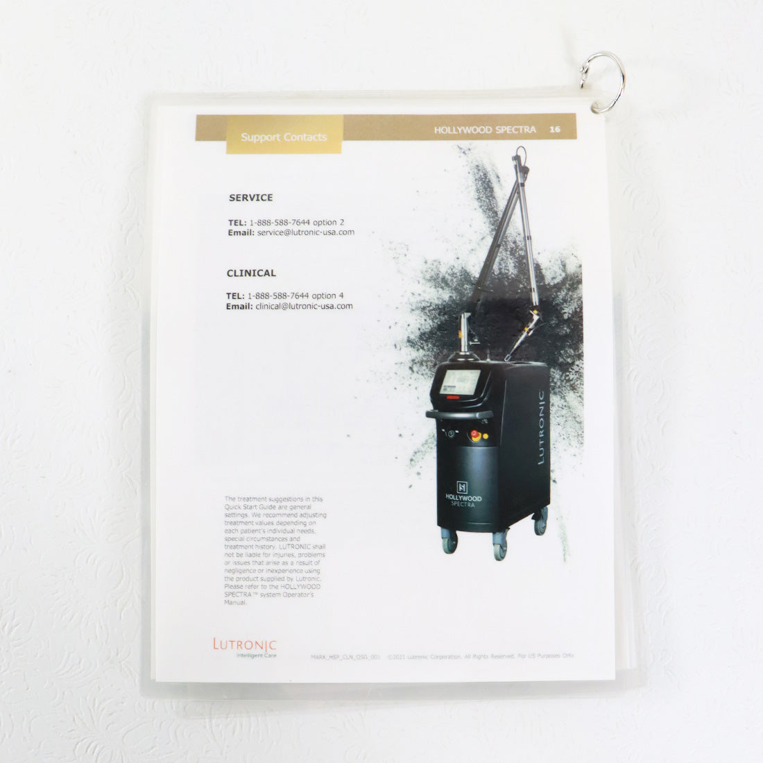 Lutronic Hollywood Spectra Quick Start Guide Laminated Reference Material 2021