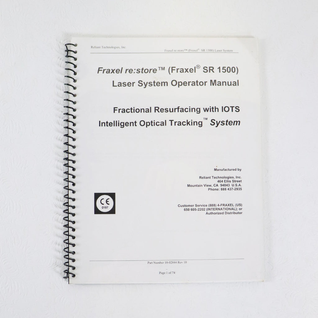 Solta Fraxel SR 1500 Laser Operator Manual Guide 10-01991 Rev 10