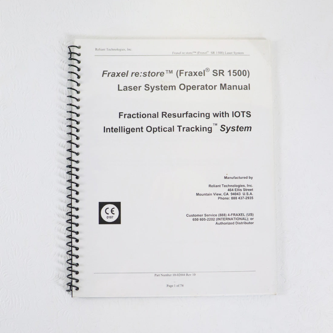 Solta Fraxel SR 1500 Laser Operator Manual Guide 10-01991 Rev 10