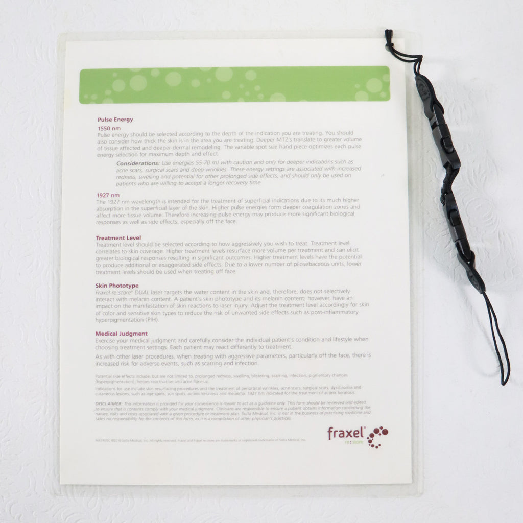 Fraxel Re:Store Dual Laser Treatment Settings Guide MK3100C