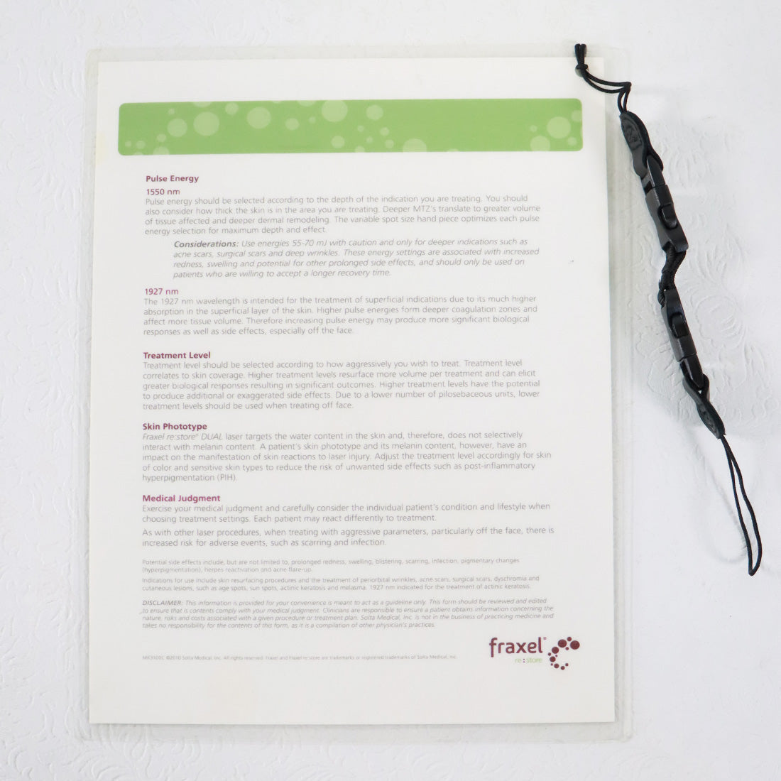 Fraxel Re:Store Dual Laser Treatment Settings Guide MK3100C