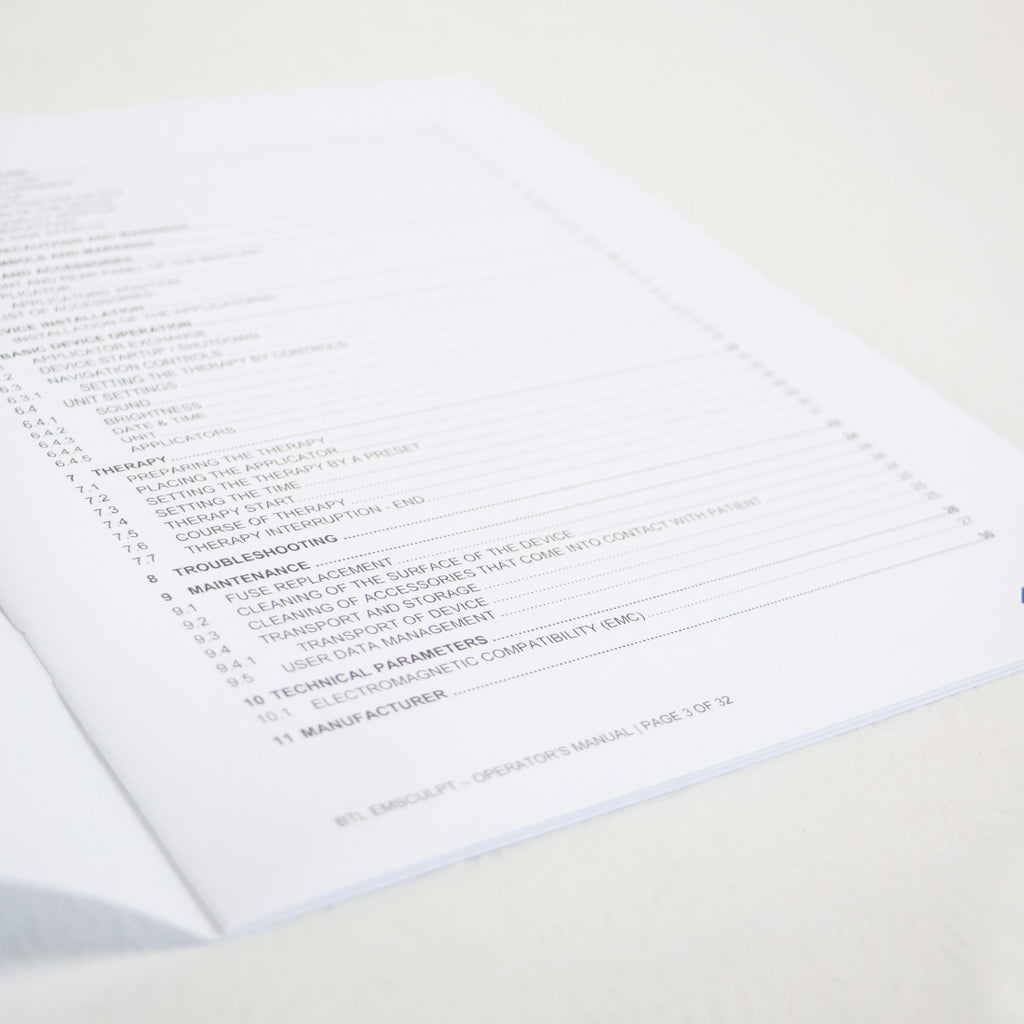 BTL EMSculpt Operators Manual Guide User Directions Operator Guidelines