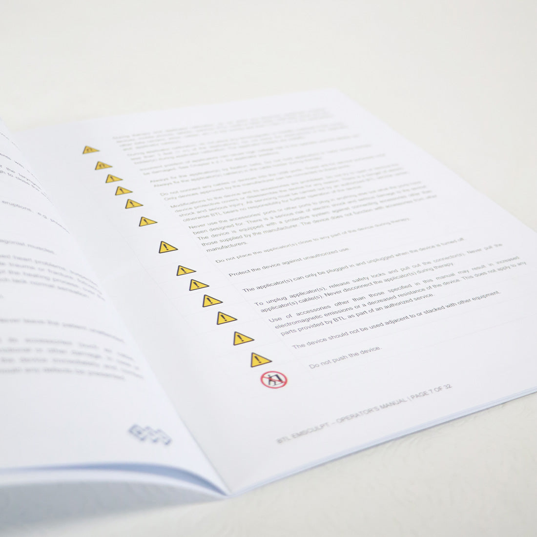 BTL EMSculpt Operators Manual Guide User Directions Operator Guidelines