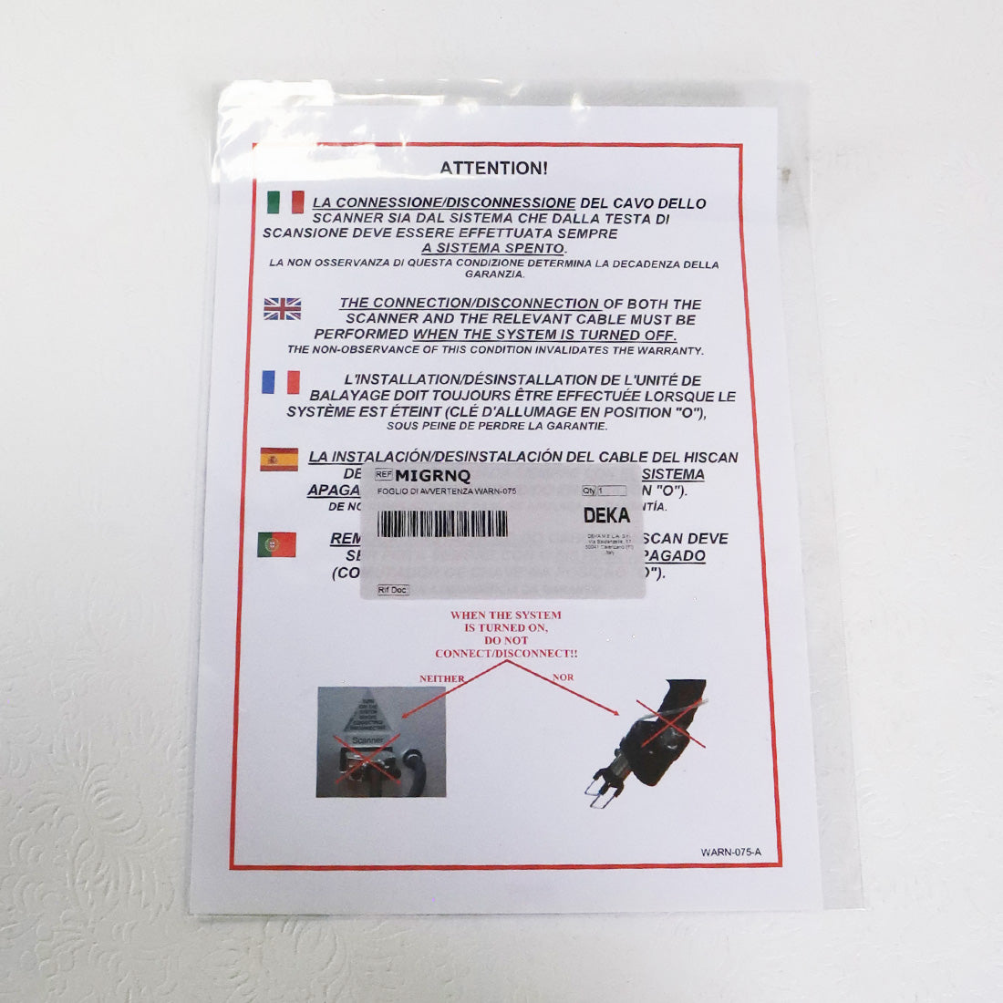 Deka Multi-Language Connection Warning Sign