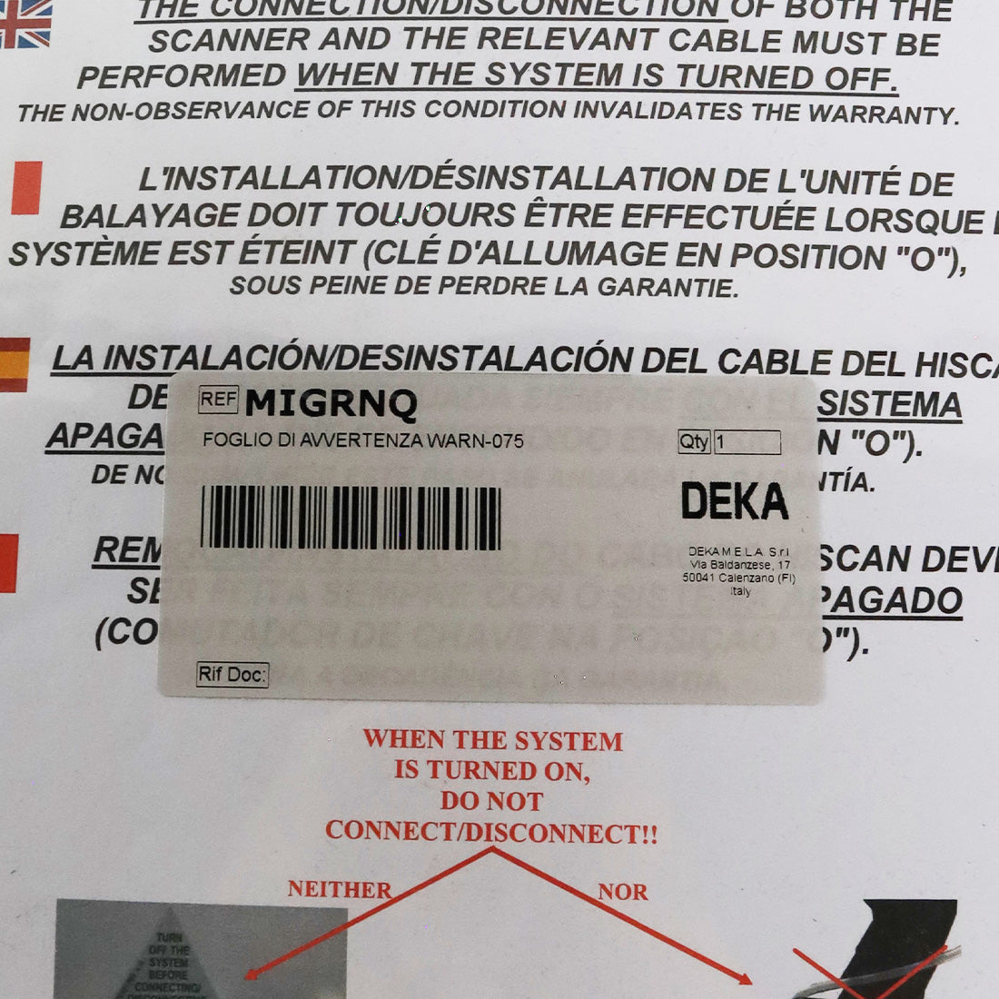 Deka Multi-Language Connection Warning Sign