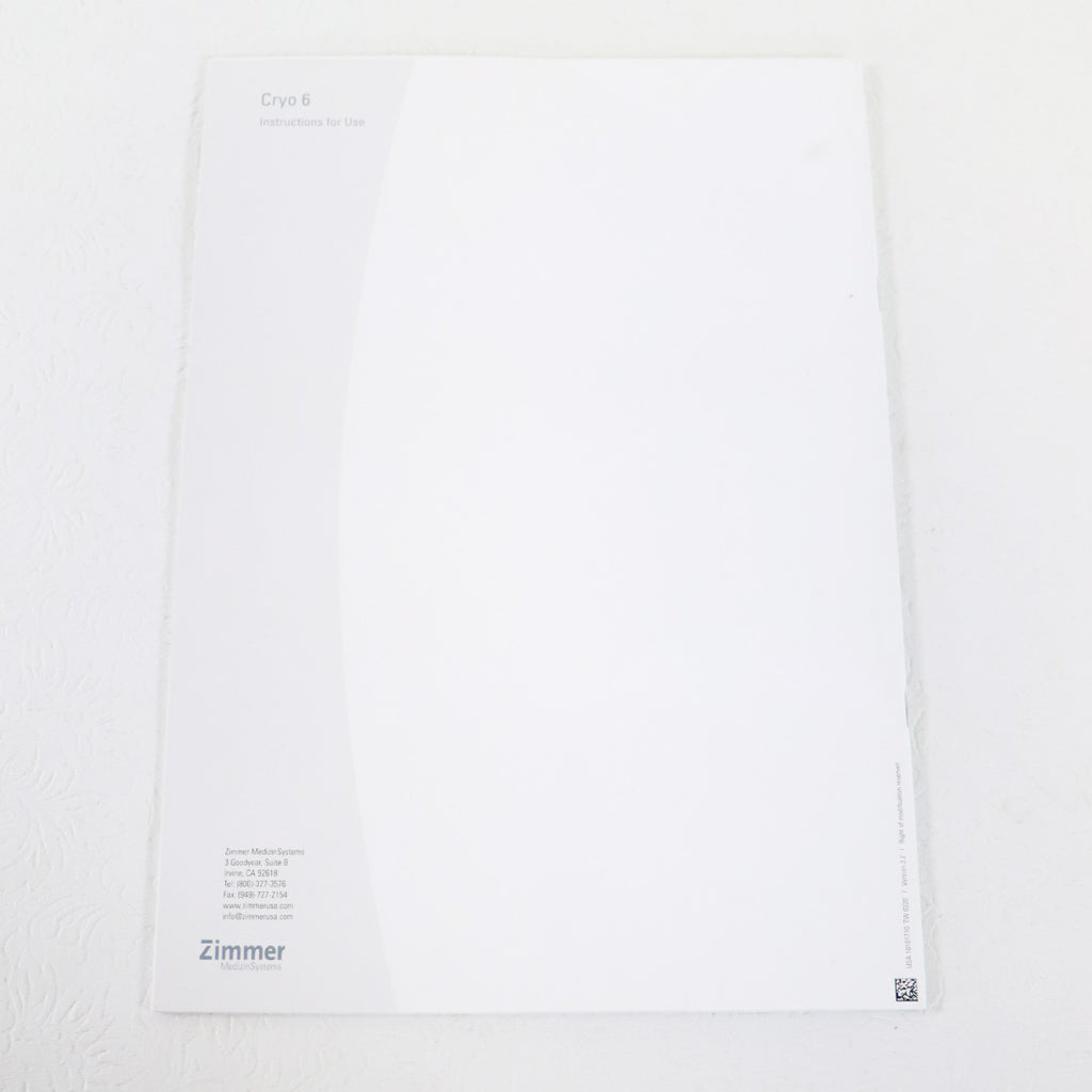 Zimmer Cryo 6 Operator Instructions For Use Manual Cryo Operation Chiller Guide