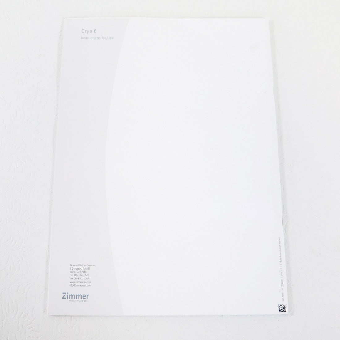 Zimmer Cryo 6 Operator Instructions For Use Manual Cryo Operation Chiller Guide