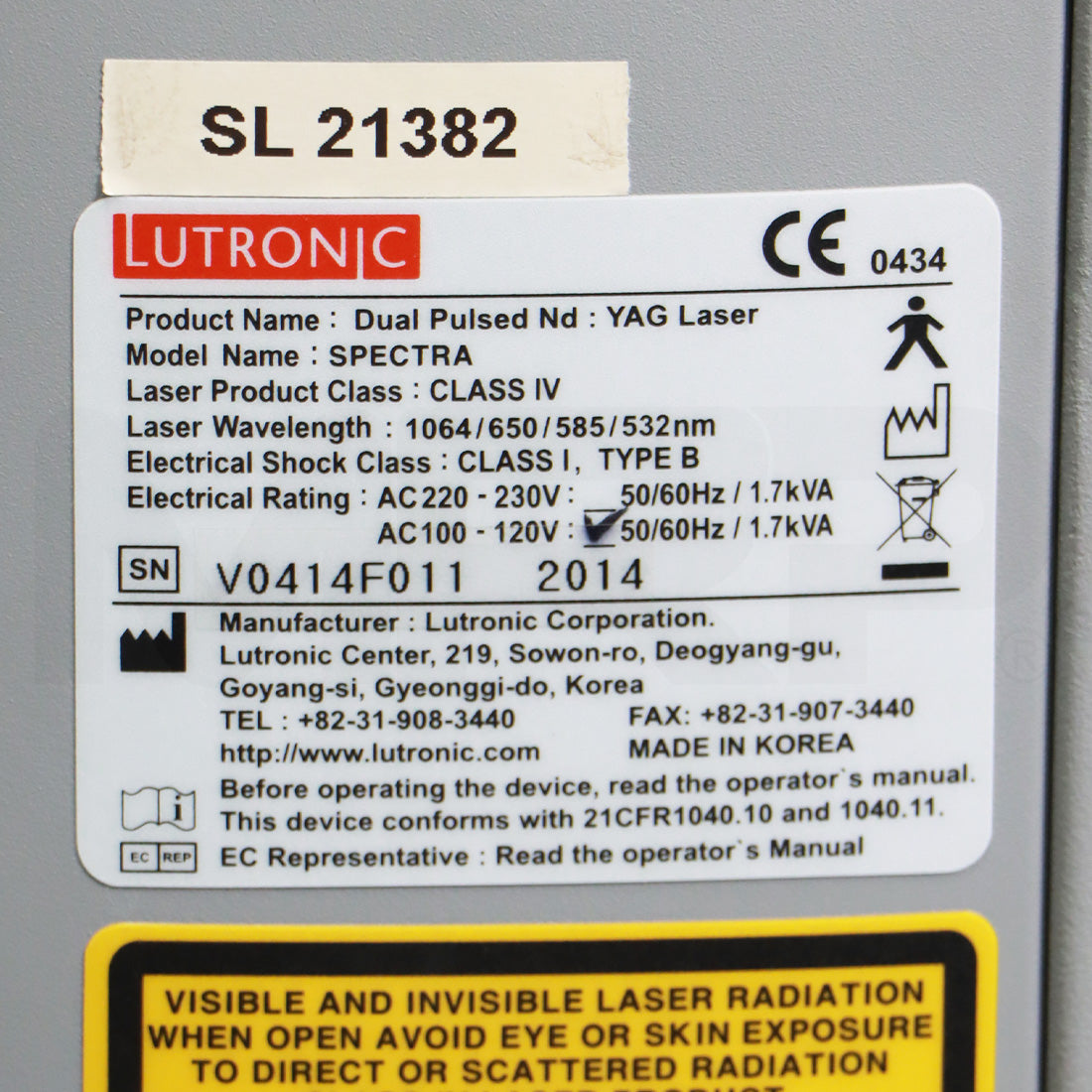 2014 Lutronic Spectra Dual Pulsed Nd:YAG Laser Skin Pigmentation System