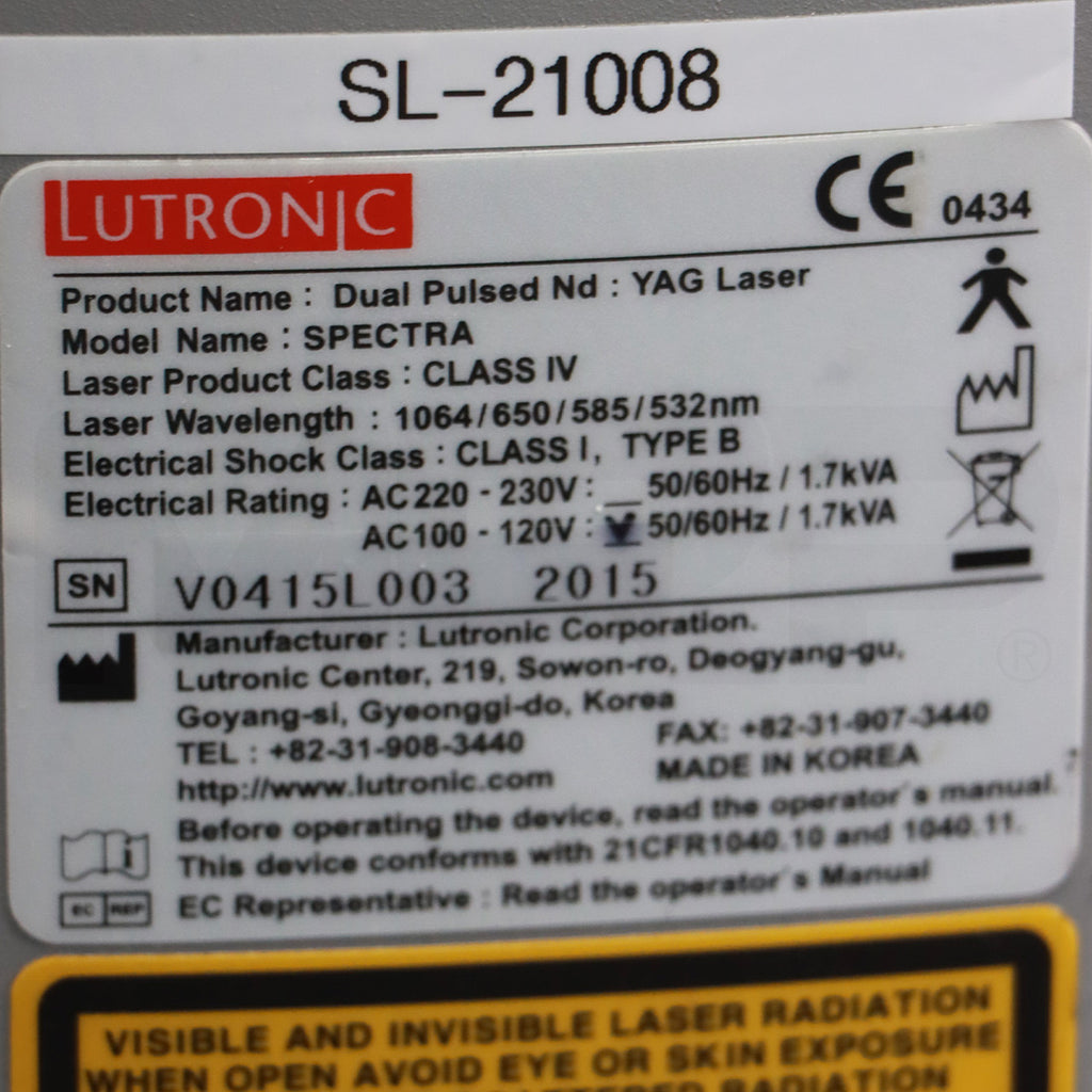 2015 Lutronic Spectra Dual Pulsed Nd:YAG Laser Skin Pigmentation System