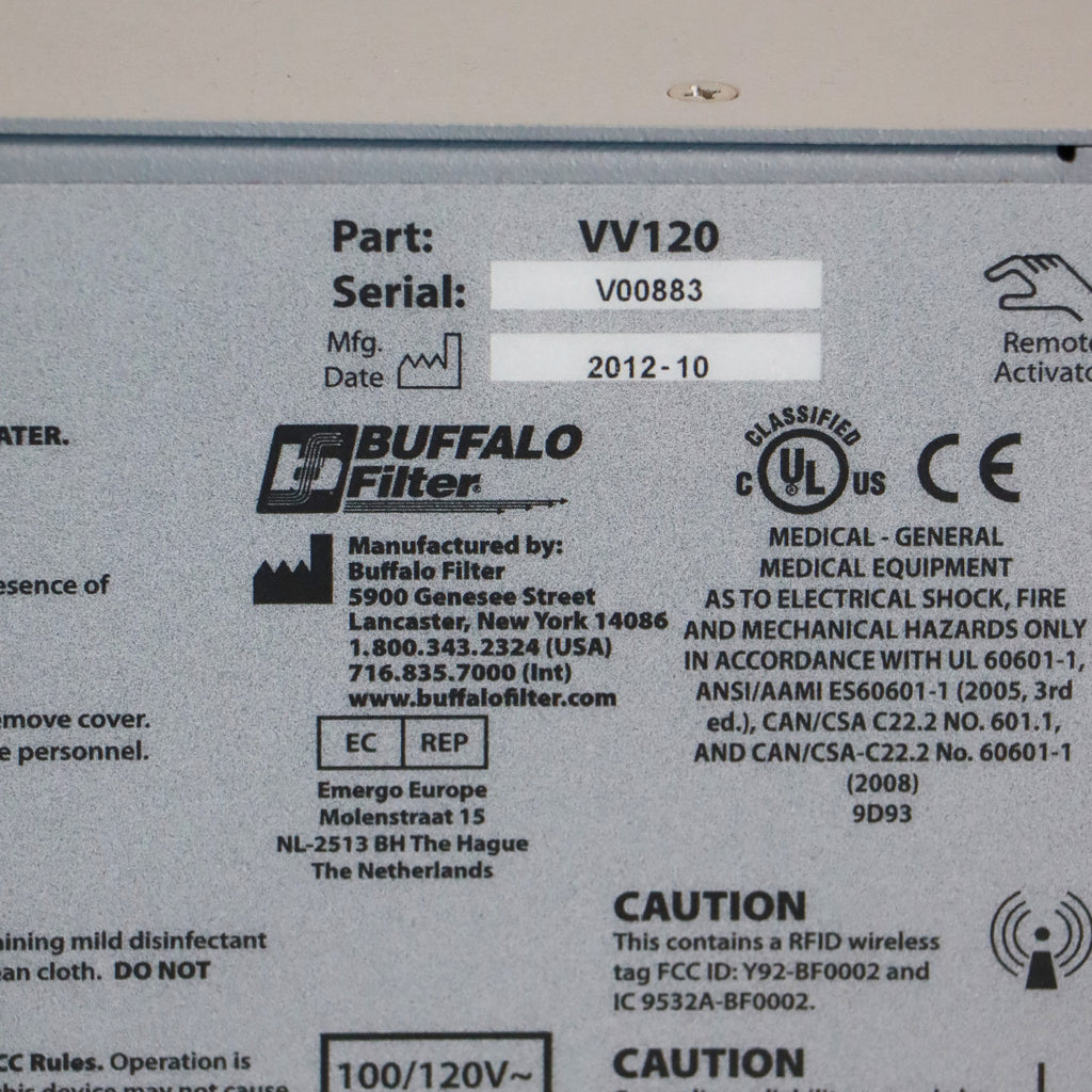 2012 Conmed ViroVac VV120 Surgical Smoke Evacuator ViroSafe Filter Buffalo Filter