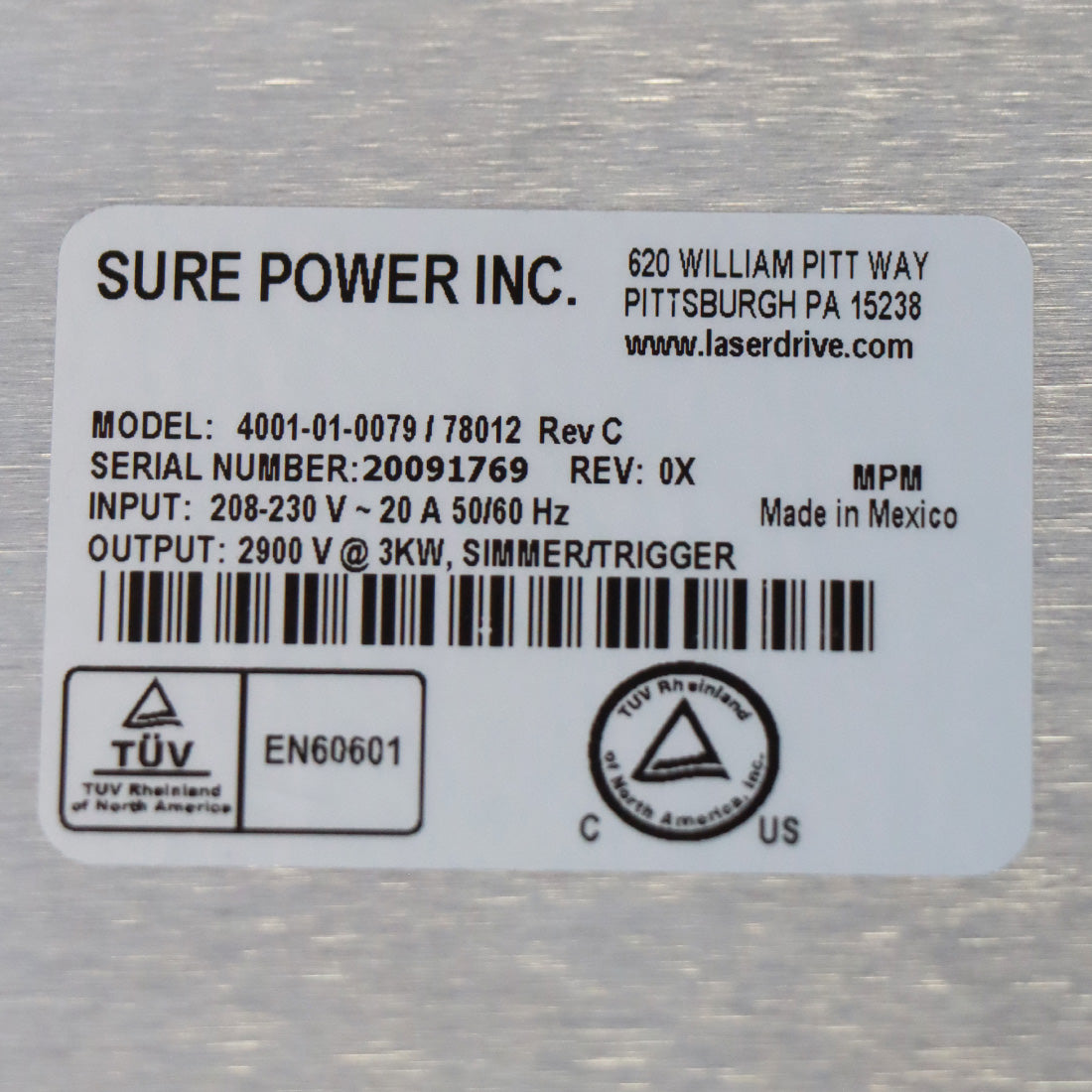 Sure Power Candela Vbeam Perfecta HVPS Power Supply 4001-01-0079 AS-IS