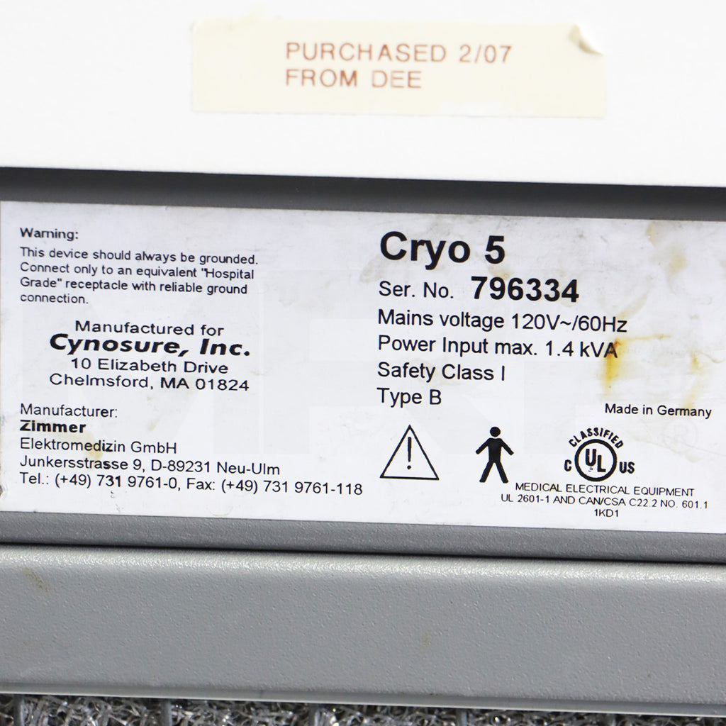 Zimmer Cynosure Cryo 5 Patient Therapy Air Chiller System