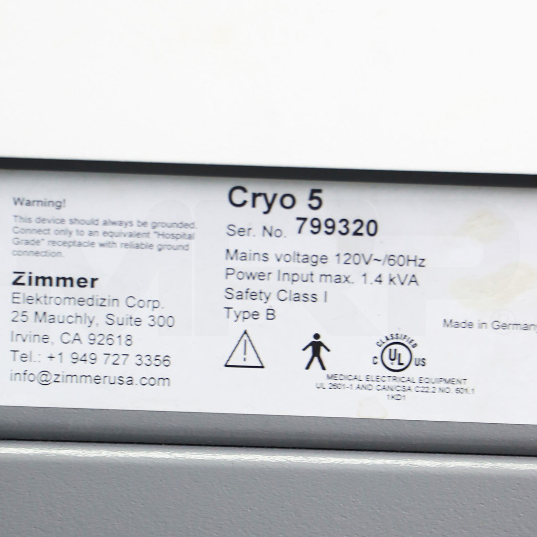 Zimmer Cryo 5 Patient Therapy Air Chiller System