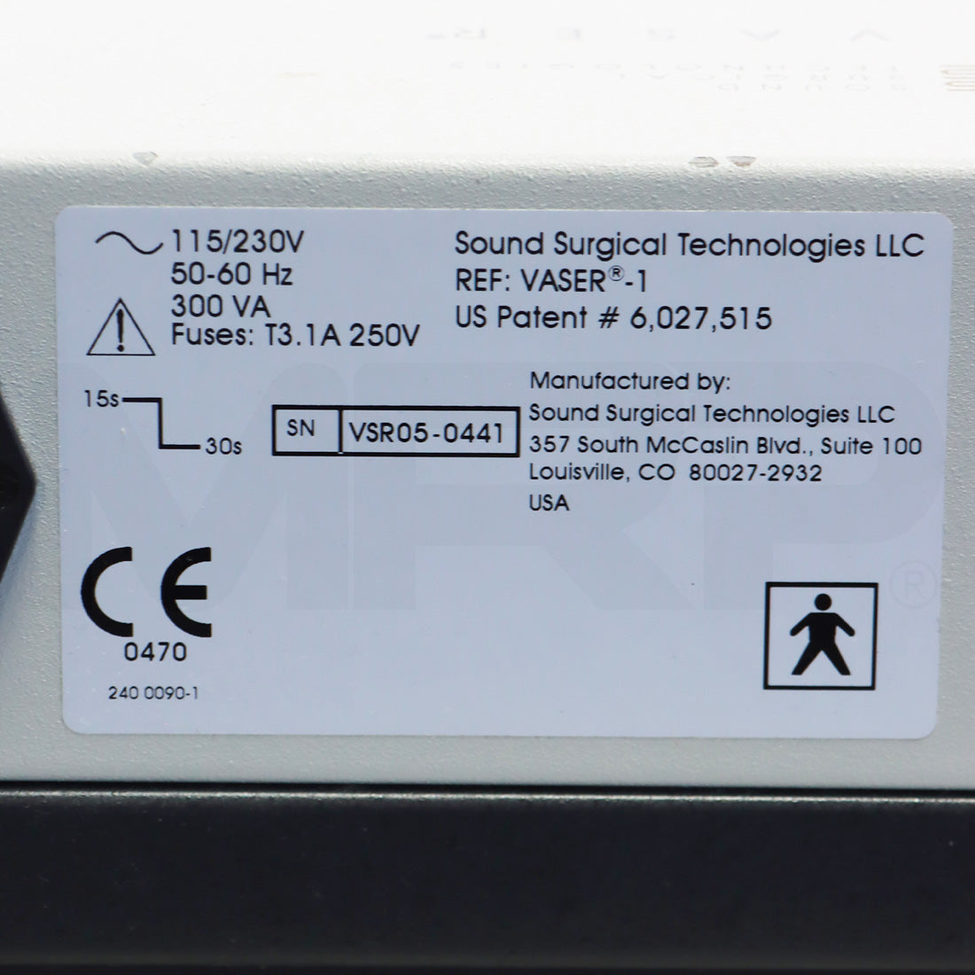 Sound Surgical Technologies Vaser-1 Amplifier Cart Aspiration Workstation Device