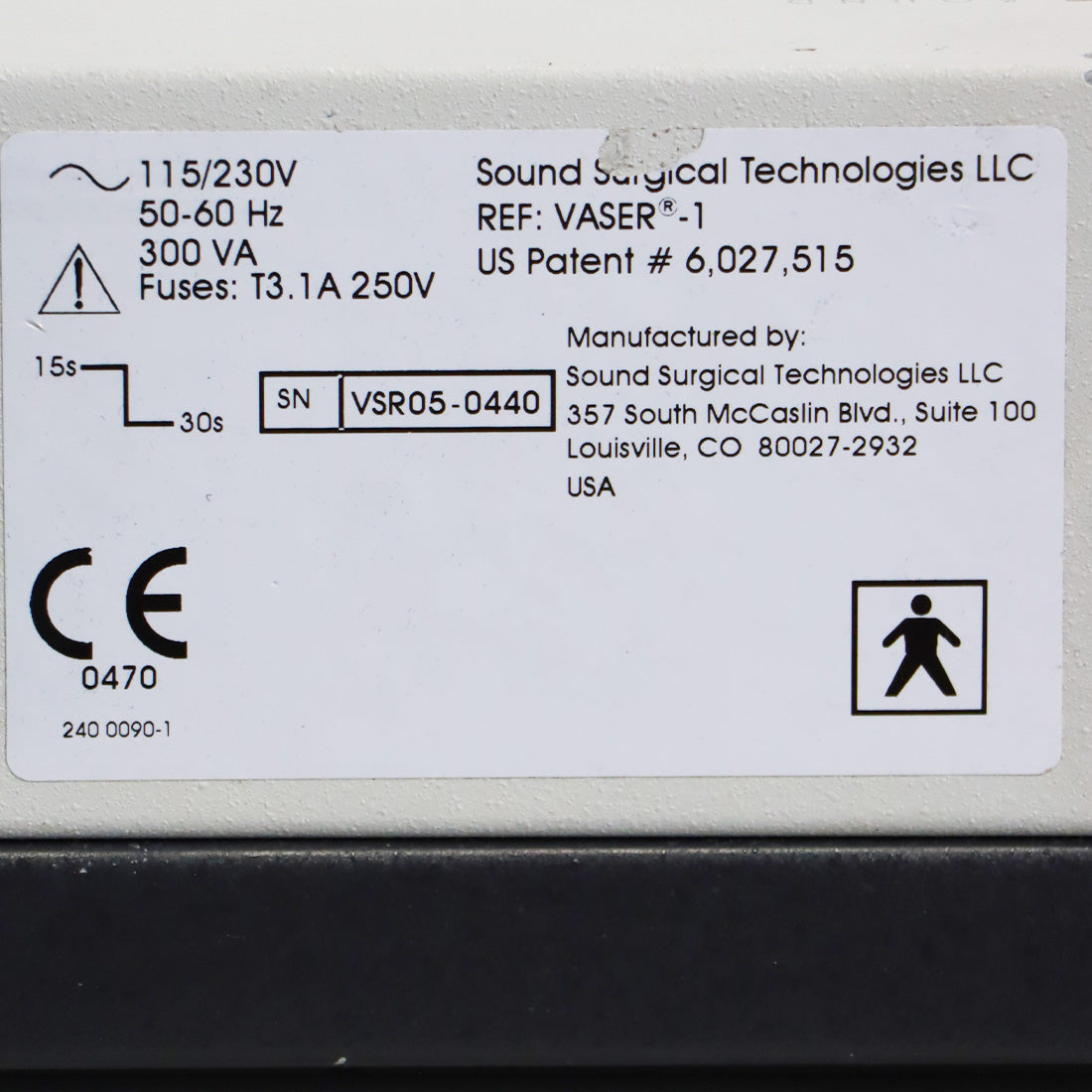 Sound Surgical Technologies Vaser1 Amplifier Cart Aspiration Workstation Lipo