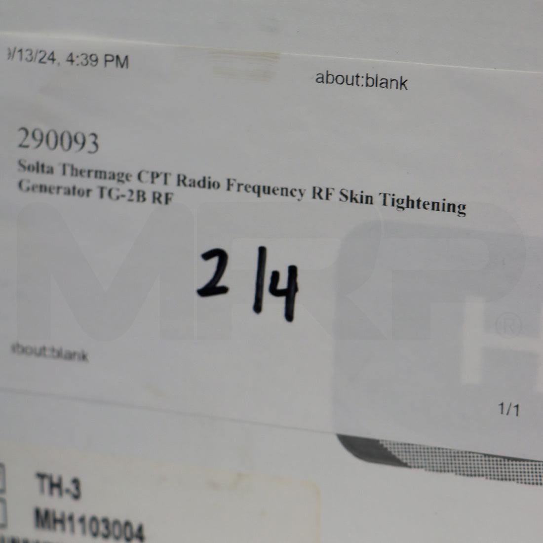 Solta Medical Thermage TH-3 Skin Tightening ThermaCool Handpiece