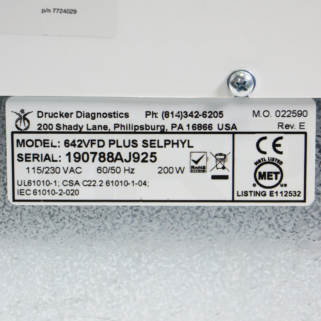 Drucker Diagnostics Selphyl PRP Centrifuge 642VFD Plus Device