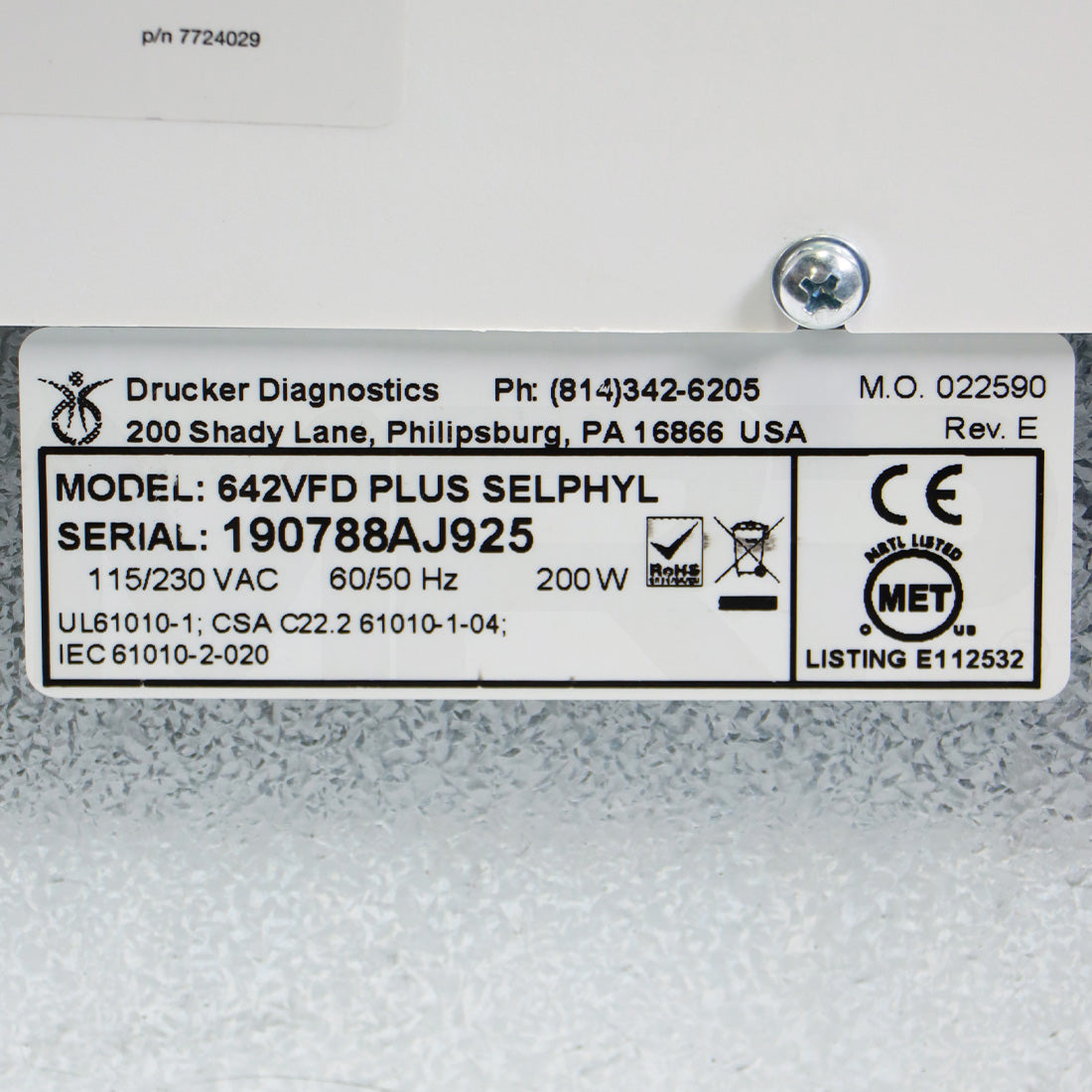 Drucker Diagnostics Selphyl PRP Centrifuge 642VFD Plus Device