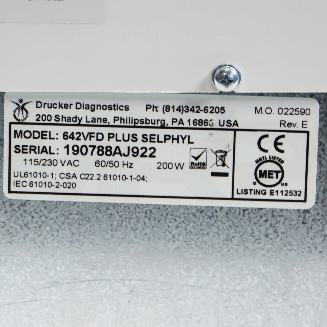 Drucker Diagnostics Selphyl PRP Centrifuge 642VFD Plus System