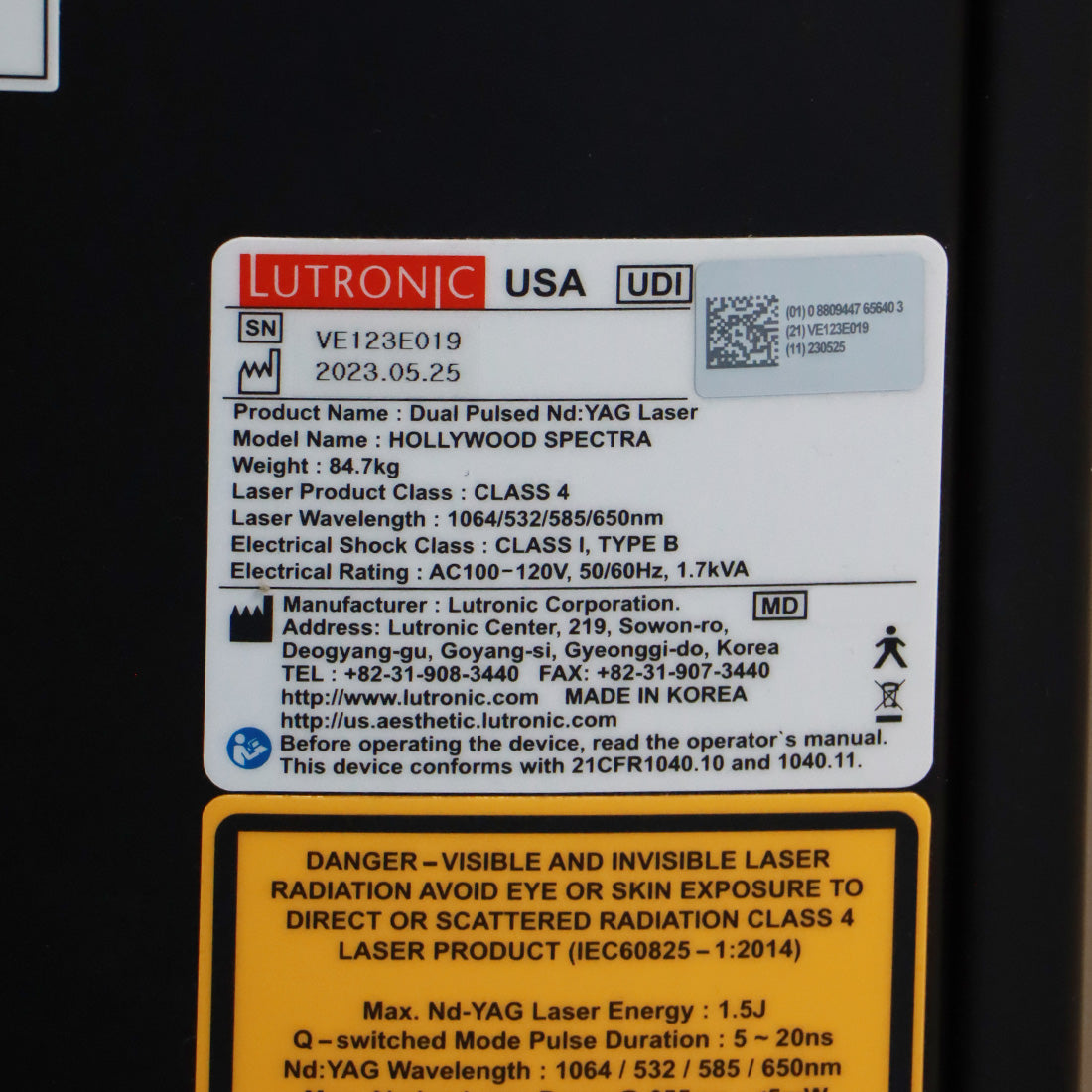 2023 Lutronic Hollywood Spectra 532/585/650/1064nm Laser System