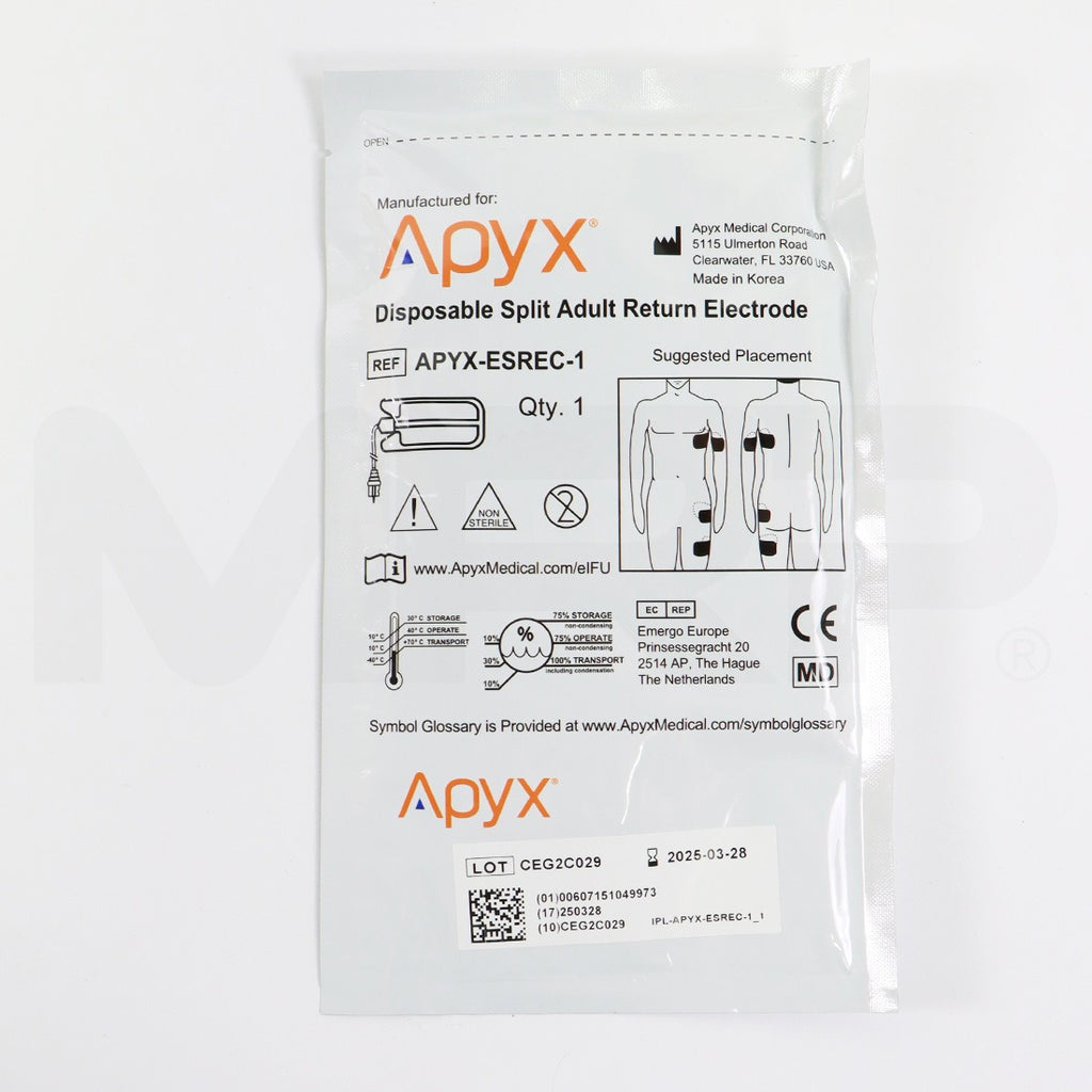 Apyx Disposable Split Adult Return Electrode With Cable, 50-Pack