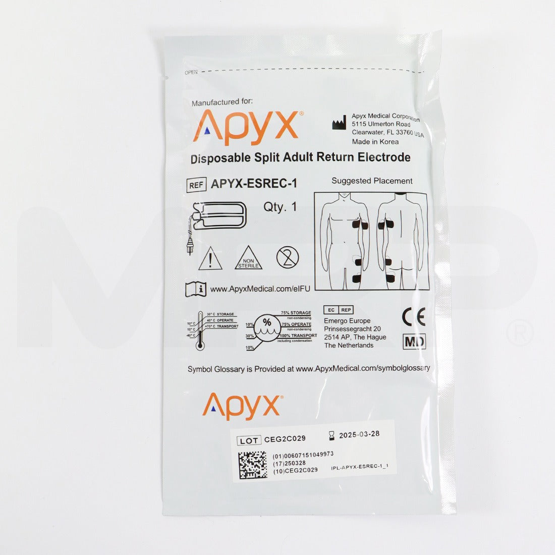 Apyx Disposable Split Adult Return Electrode With Cable, 50-Pack