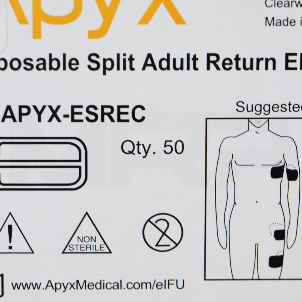 Apyx Disposable Split Adult Return Electrode With Cable, 50-Pack