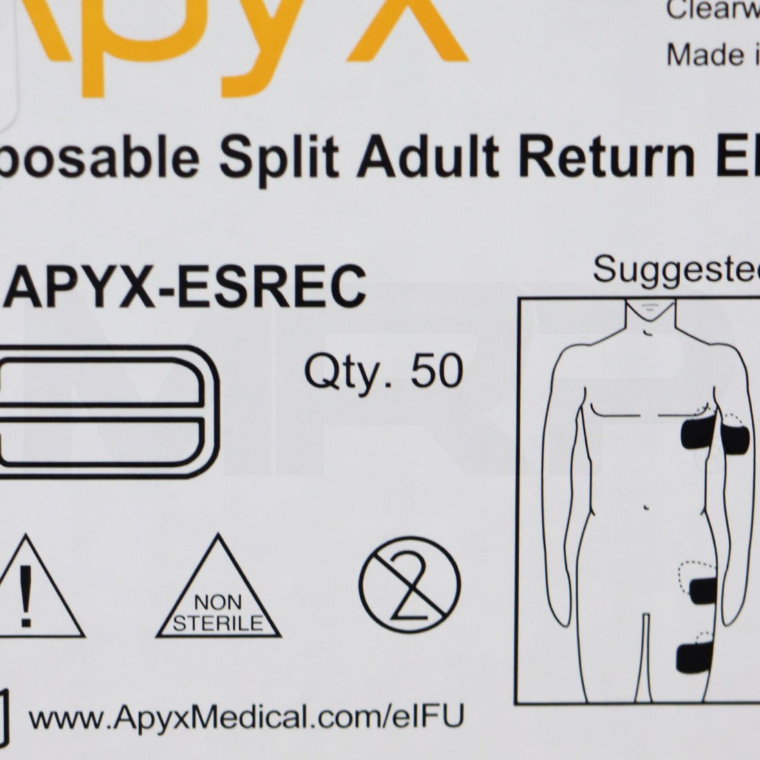 Apyx Disposable Split Adult Return Electrode With Cable, 50-Pack