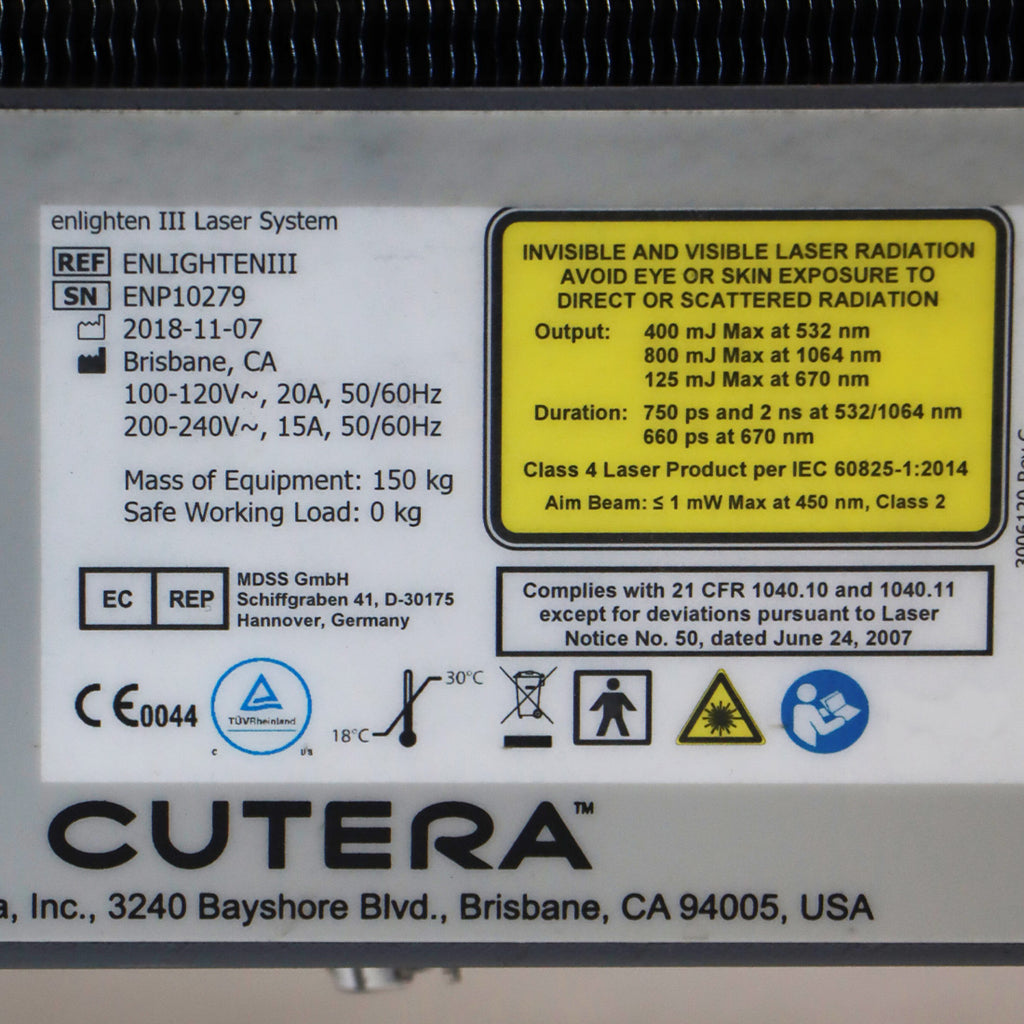 2018 Cutera Enlighten III Multi-Wavelength Laser System