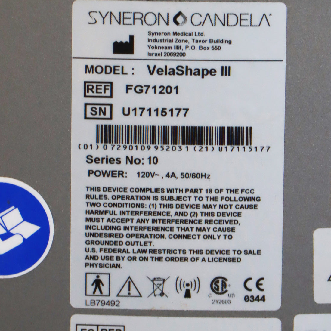 Syneron Candela VelaShape III Cellulite Treatment Body Contour System