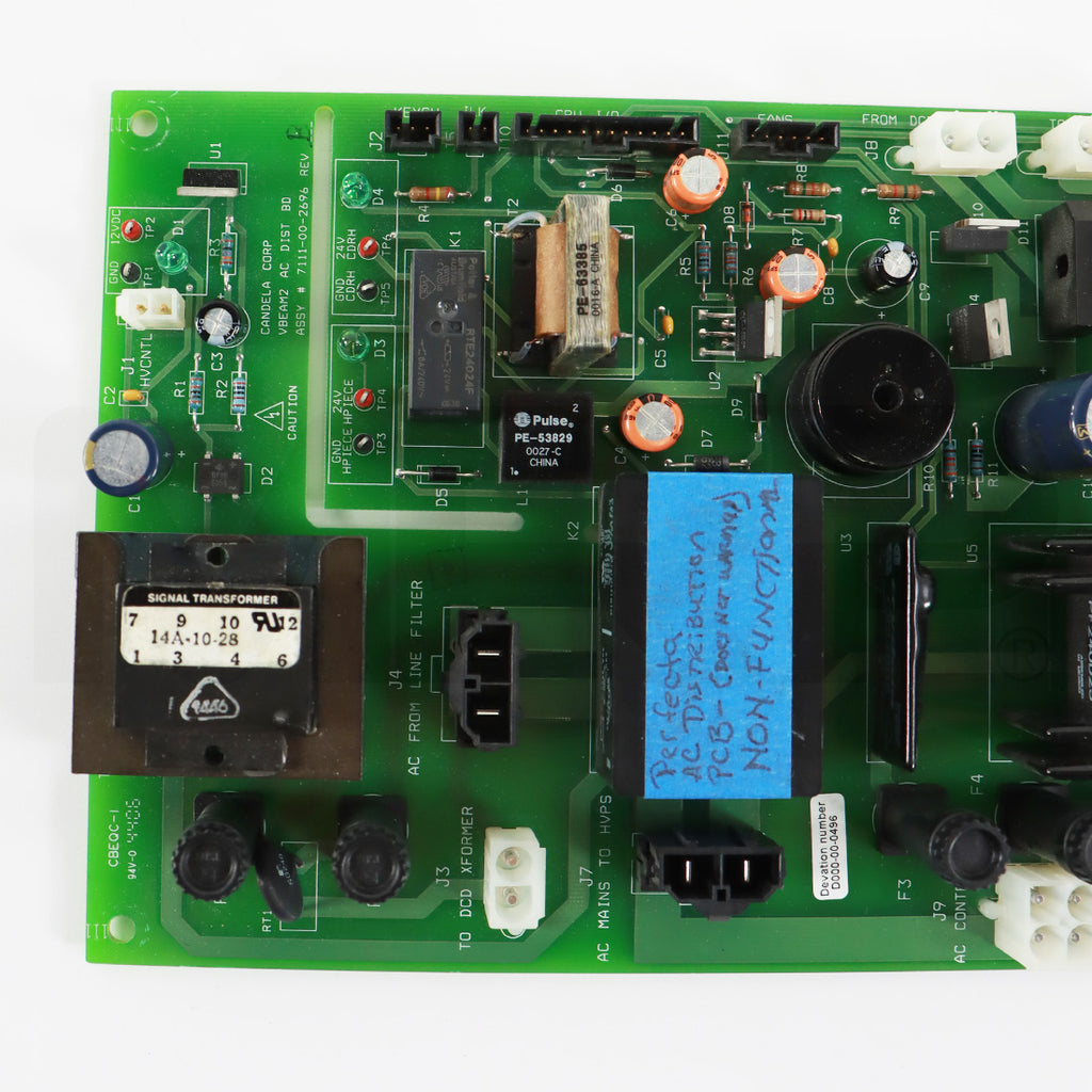 Candela VBeam2 Perfecta 7111-00-2696 AC Distribution PCB Green Board BAD As-Is