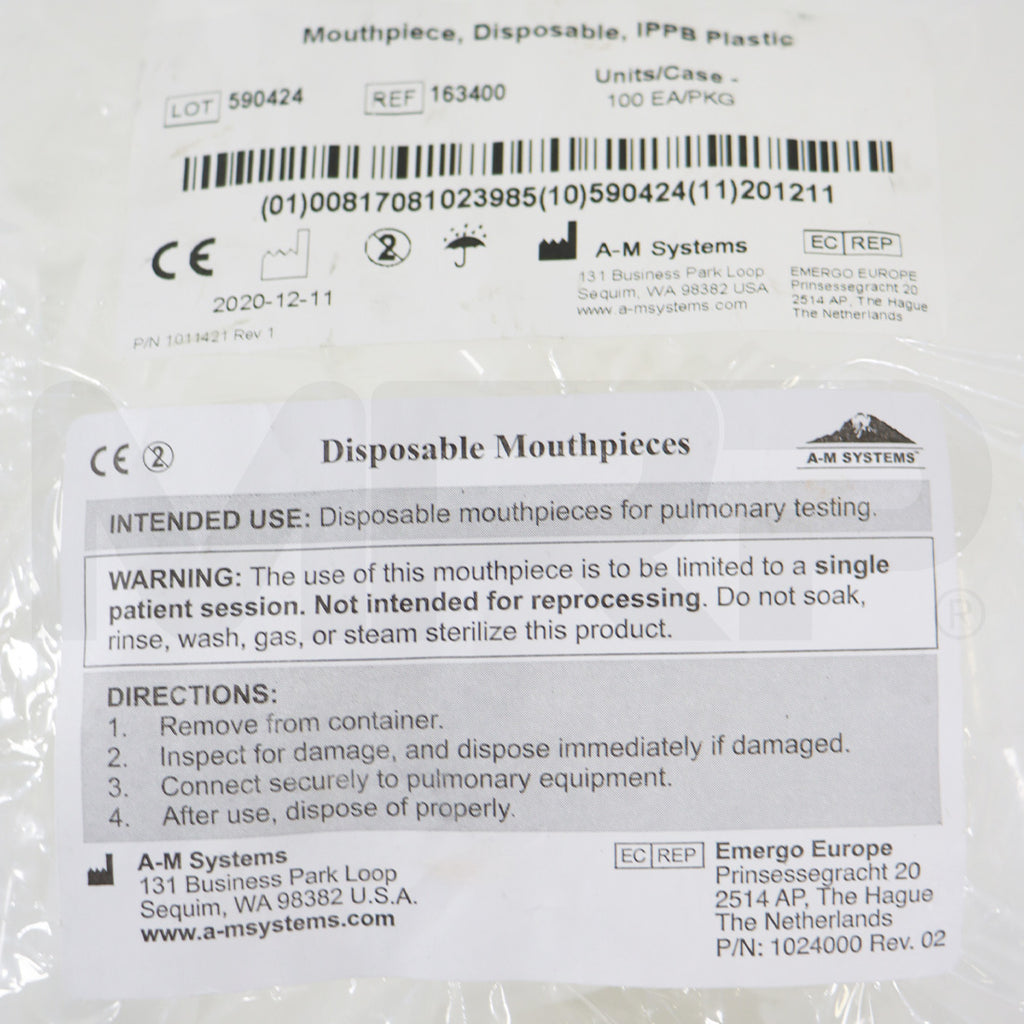 A-M Systems IPPB Plastic Disposable Mouthpiece 163400 100pcs