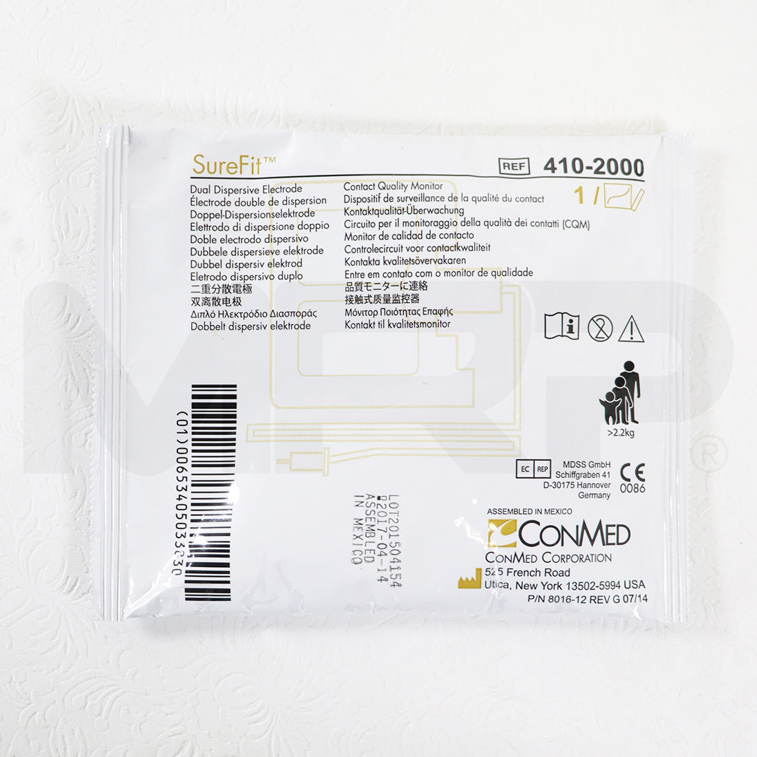 ConMed Sure Fit Dual Dispersive Electrode SureFit Cable 410-2000 EXP 2017