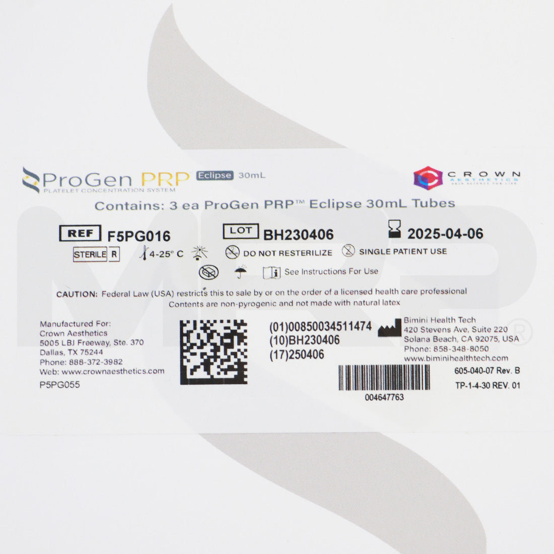 ProGen PRP Eclipse Platelet Concentration System F5PG016 EXP 2025
