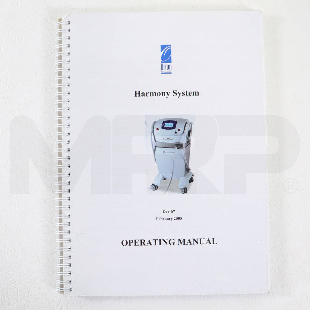 2005 Orion Lasers Harmony System Operating Manual Guide Revision 07